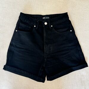 Zara Black Denim High-Rise Shorts